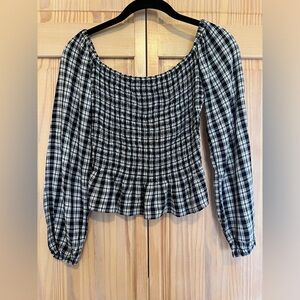 Hollister black and white plaid top size small